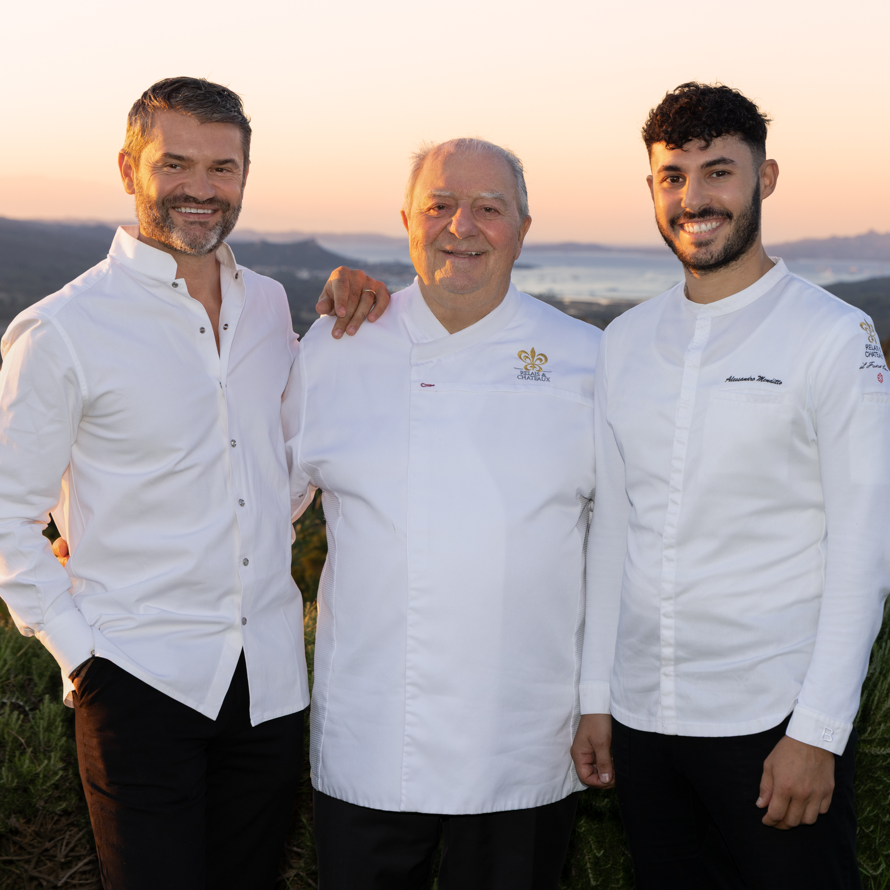 Chefs Enrico Bartolini, Luigi Bergeretto and Alessandro Menditto. Michelin Starred Restaurant Il Fuoco Sacro